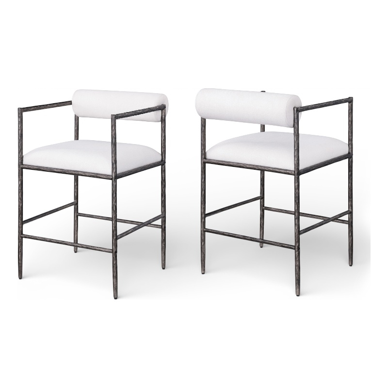 Meridian Furniture Axis Cream Linen Textured Fabric Counter Stool (Set of 2)