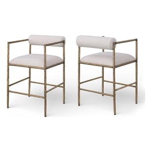 Meridian Furniture Axis Beige Linen Textured Fabric Counter Stool (Set of 2)