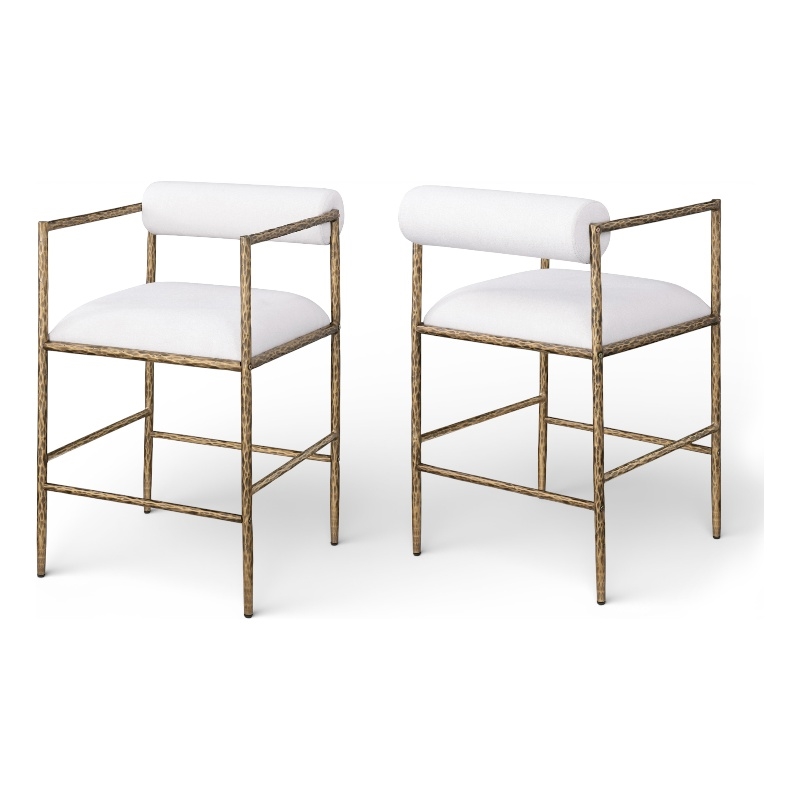 Meridian Furniture Axis Cream Linen Textured Fabric Counter Stool (Set of 2)