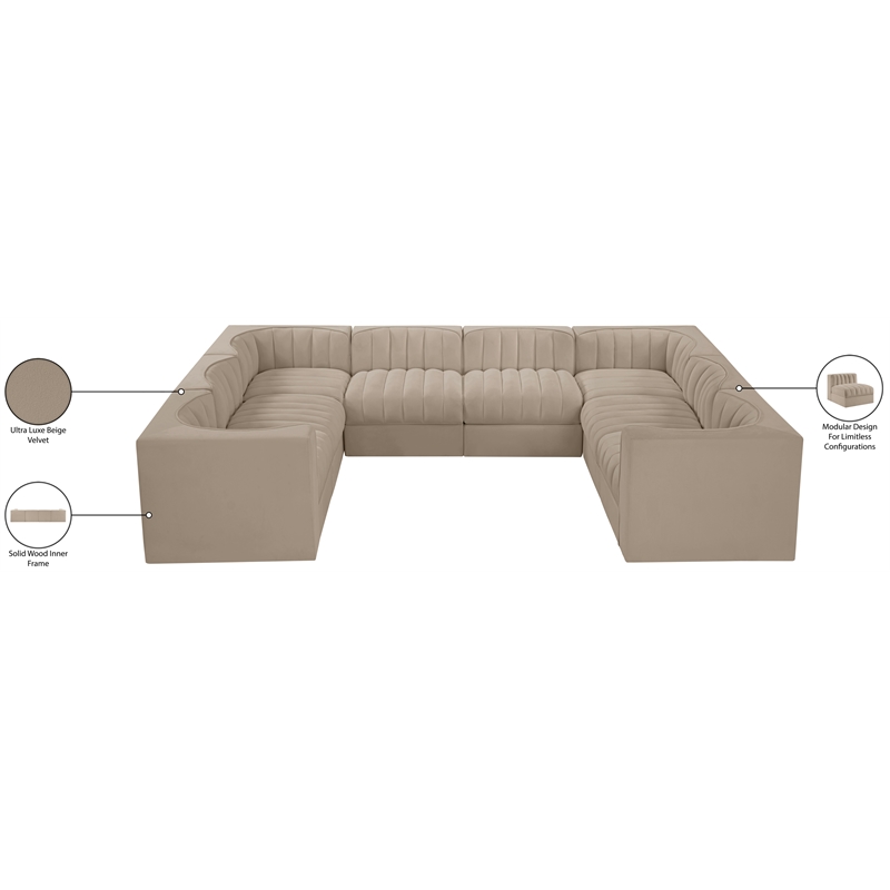 Meridian Furniture Rummi Beige Velvet Performance Fabric Modular Sectional