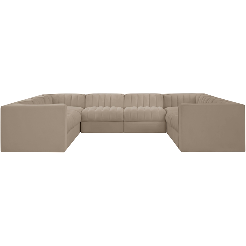 Meridian Furniture Rummi Beige Velvet Performance Fabric Modular Sectional
