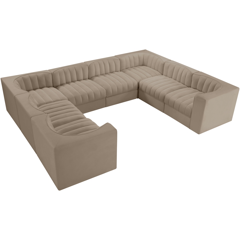 Meridian Furniture Rummi Beige Velvet Performance Fabric Modular Sectional