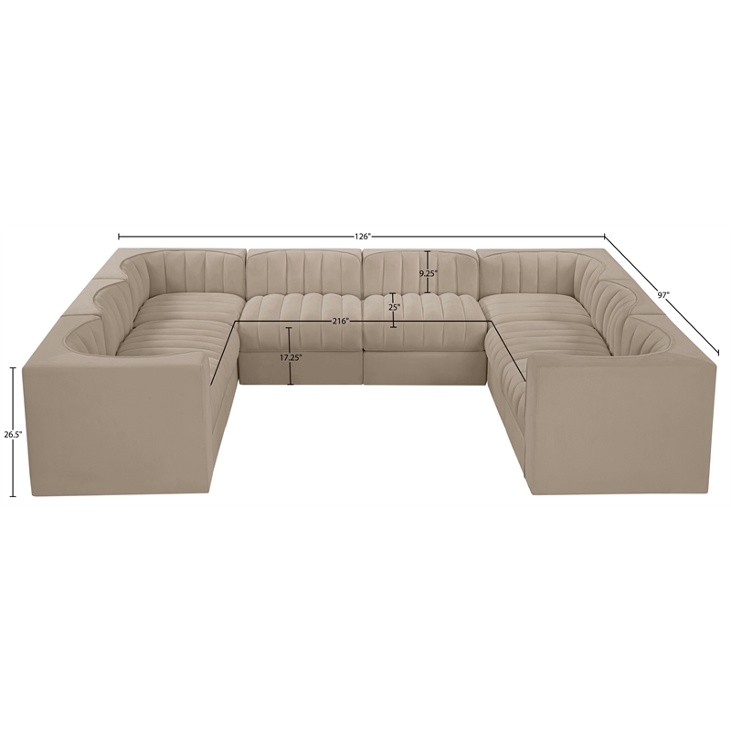 Meridian Furniture Rummi Beige Velvet Performance Fabric Modular Sectional