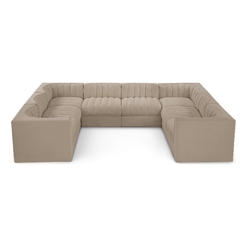 Meridian Furniture Rummi Beige Velvet Performance Fabric Modular Sectional