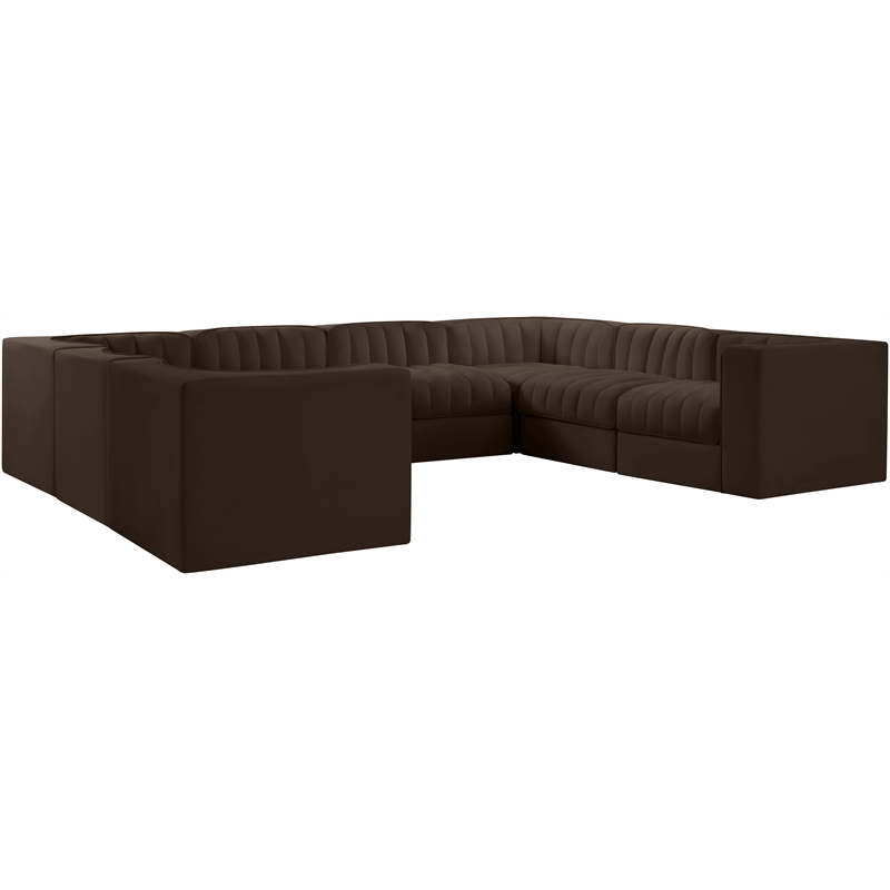 Meridian Furniture Rummi Brown Velvet Performance Fabric Modular Sectional