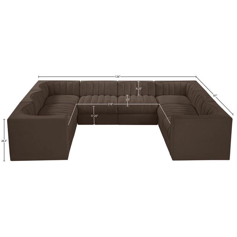 Meridian Furniture Rummi Brown Velvet Performance Fabric Modular Sectional