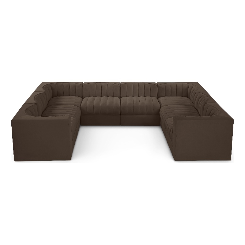 Meridian Furniture Rummi Brown Velvet Performance Fabric Modular Sectional