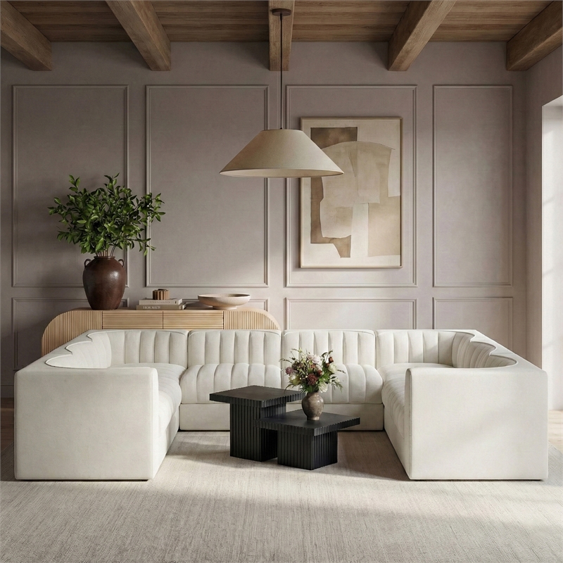 Meridian Furniture Rummi Cream Velvet Performance Fabric Modular Sectional
