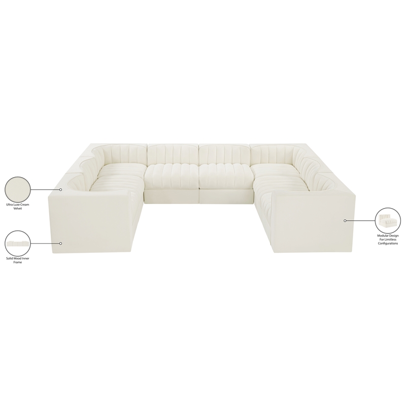 Meridian Furniture Rummi Cream Velvet Performance Fabric Modular Sectional
