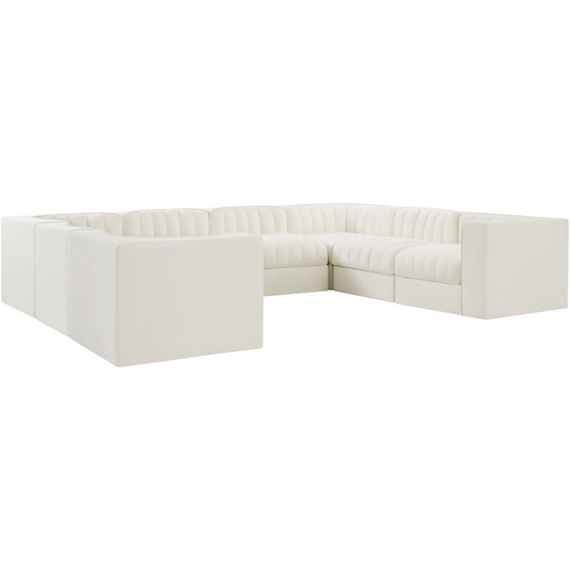 Meridian Furniture Rummi Cream Velvet Performance Fabric Modular Sectional