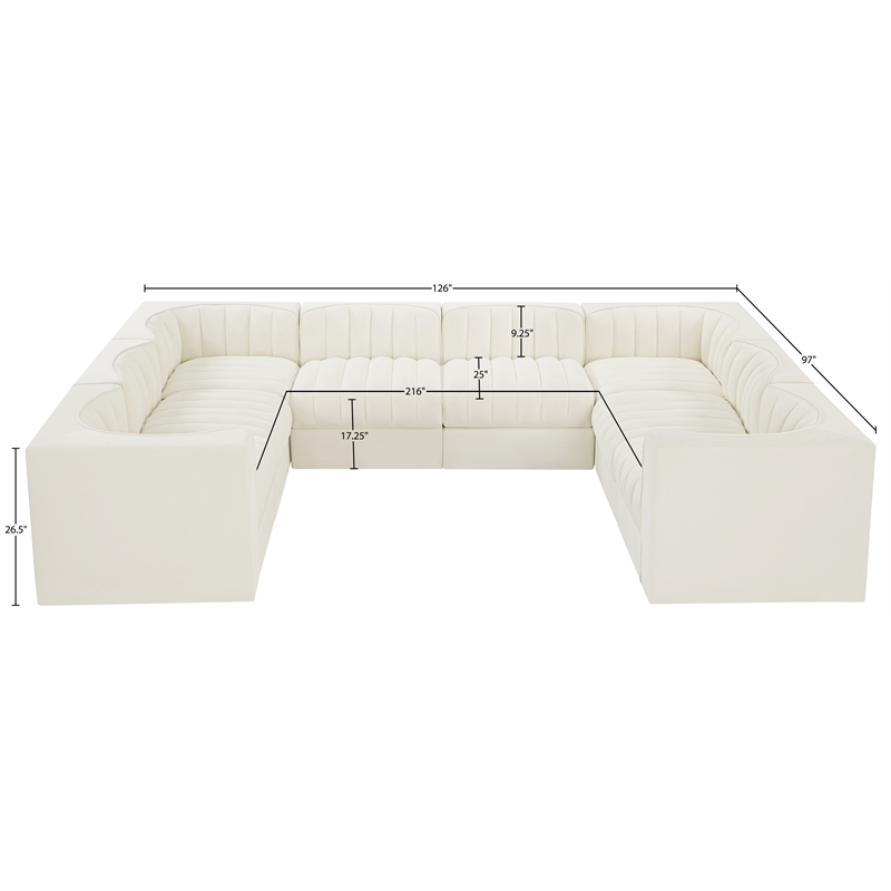 Meridian Furniture Rummi Cream Velvet Performance Fabric Modular Sectional