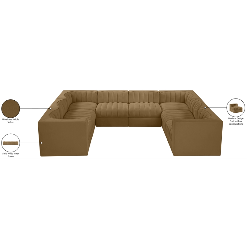 Meridian Furniture Rummi Saddle Velvet Performance Fabric Modular Sectional