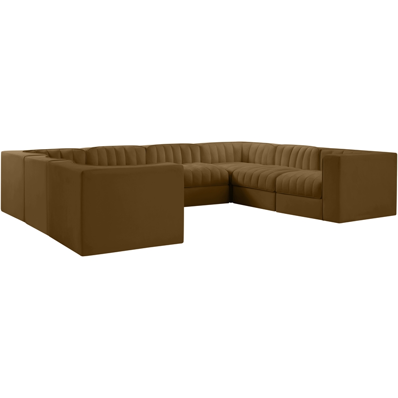 Meridian Furniture Rummi Saddle Velvet Performance Fabric Modular Sectional