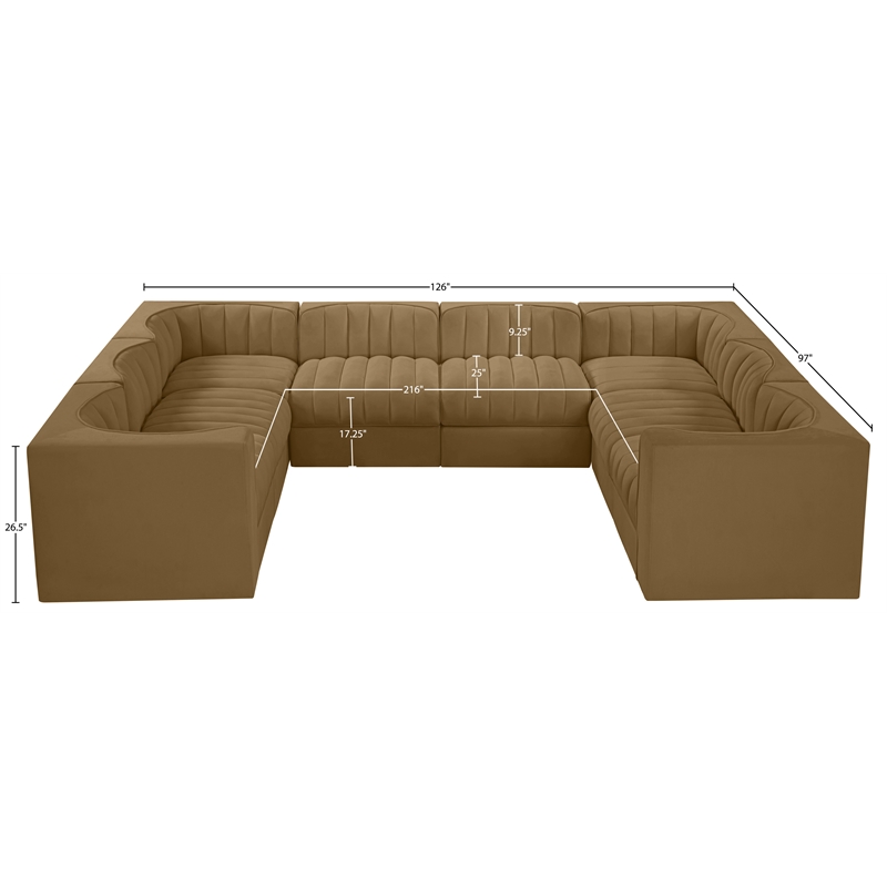 Meridian Furniture Rummi Saddle Velvet Performance Fabric Modular Sectional