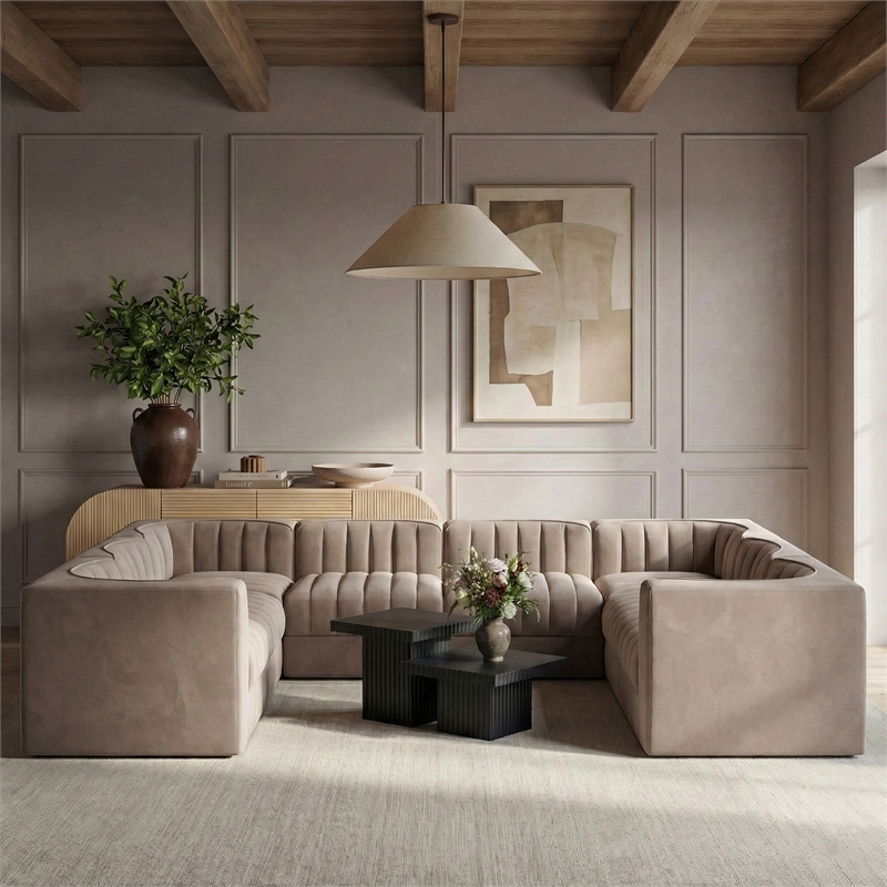 Meridian Furniture Rummi Taupe Velvet Performance Fabric Modular Sectional