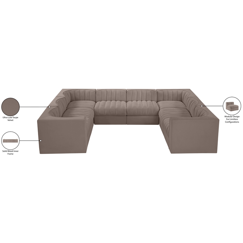 Meridian Furniture Rummi Taupe Velvet Performance Fabric Modular Sectional