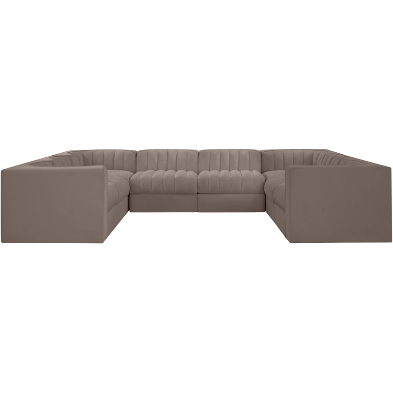 Meridian Furniture Rummi Taupe Velvet Performance Fabric Modular Sectional