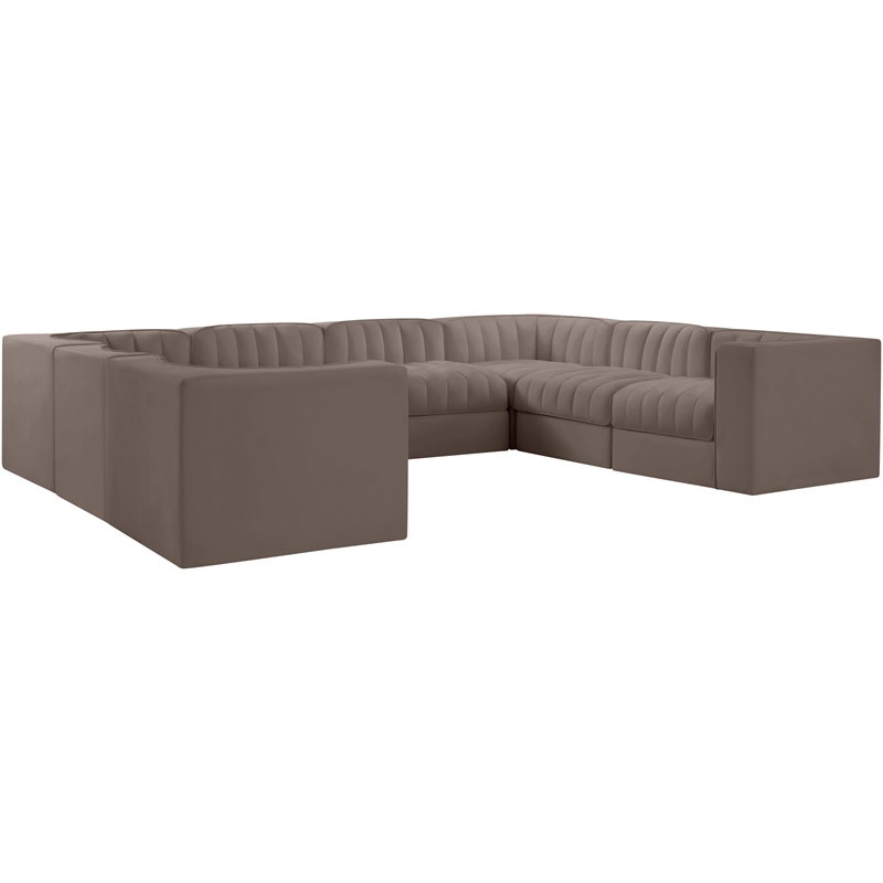 Meridian Furniture Rummi Taupe Velvet Performance Fabric Modular Sectional