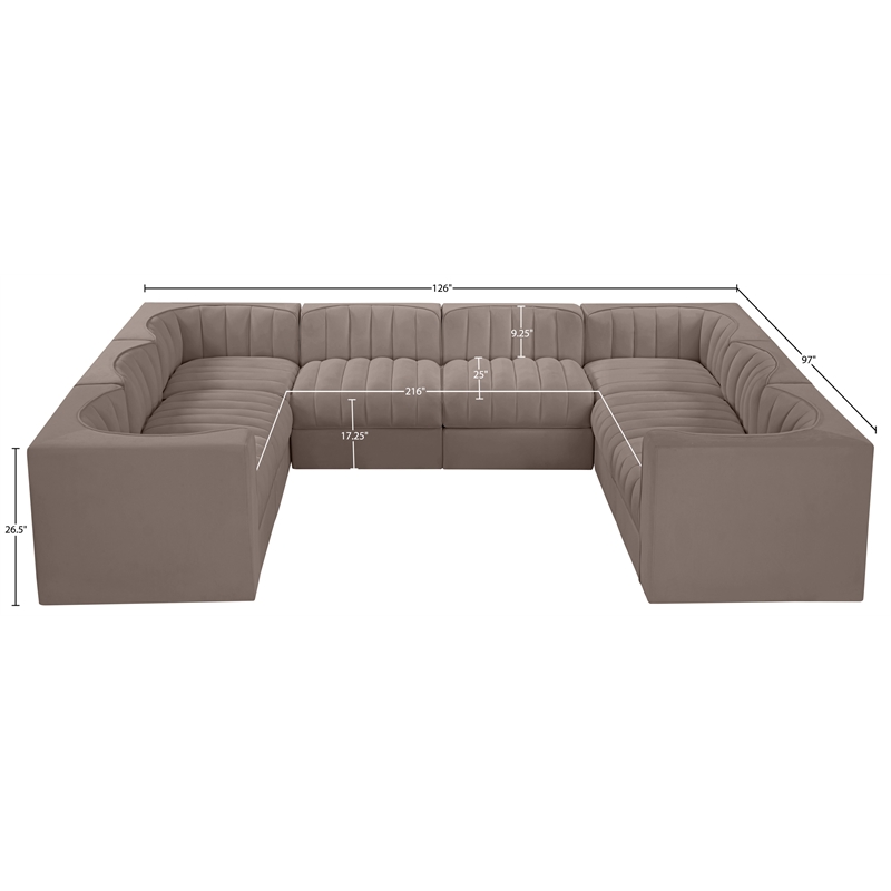 Meridian Furniture Rummi Taupe Velvet Performance Fabric Modular Sectional