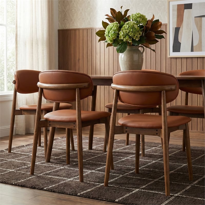 Meridian Furniture Leesa Cognac Vegan Leather Dining Chair (Set of 2)