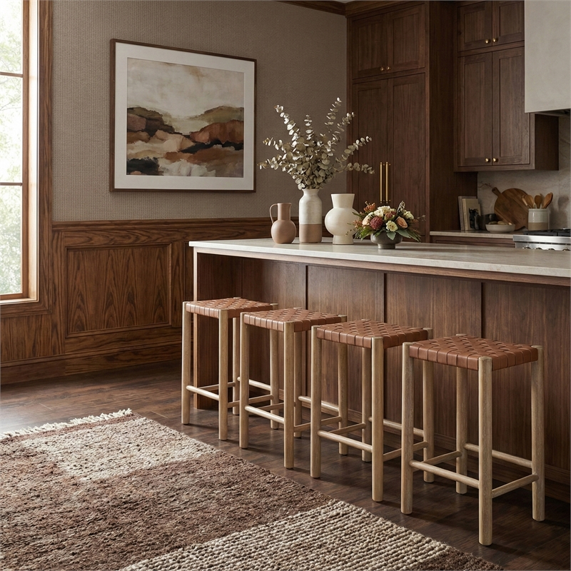 Meridian Furniture Entwine Brown Vegan Leather Upholstered Counter Stool