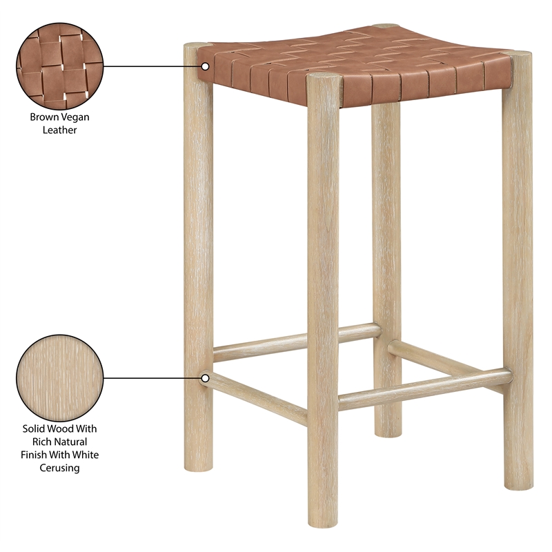 Meridian Furniture Entwine Brown Vegan Leather Upholstered Counter Stool