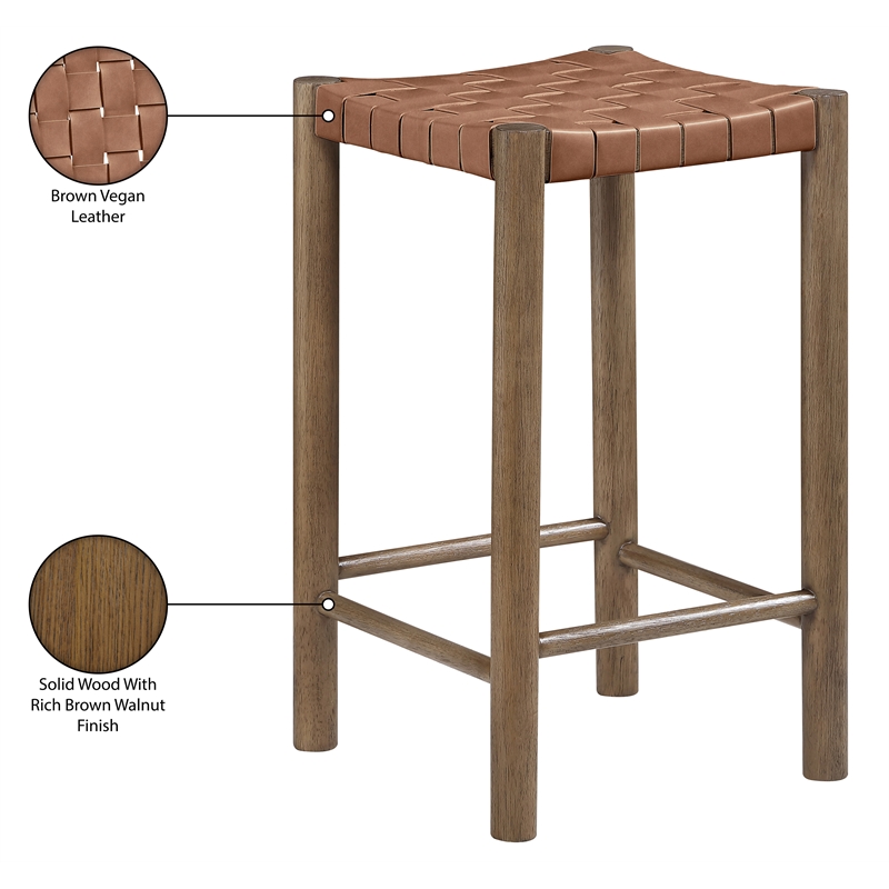 Meridian Furniture Entwine Brown Vegan Leather Upholstered Counter Stool