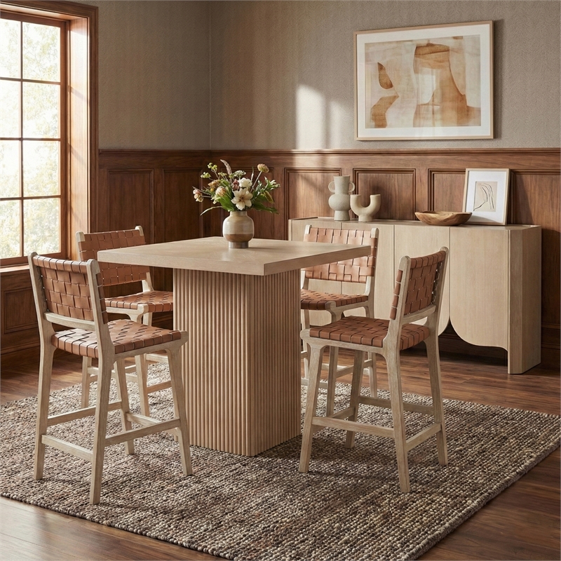 Meridian Furniture Entwine Brown Vegan Leather Upholstered Counter Stool