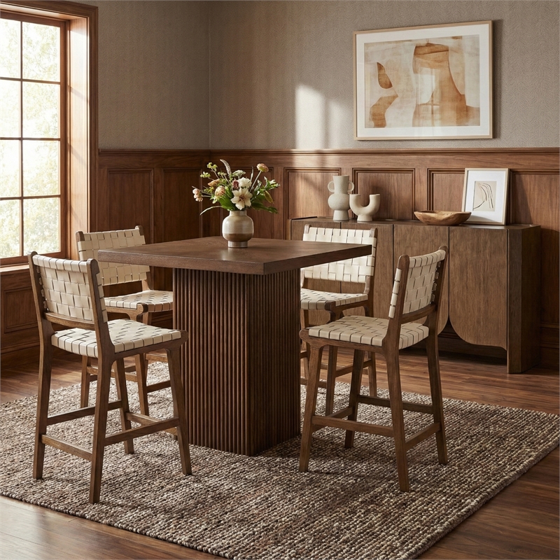 Meridian Furniture Entwine Cream Vegan Leather Upholstered Counter Stool