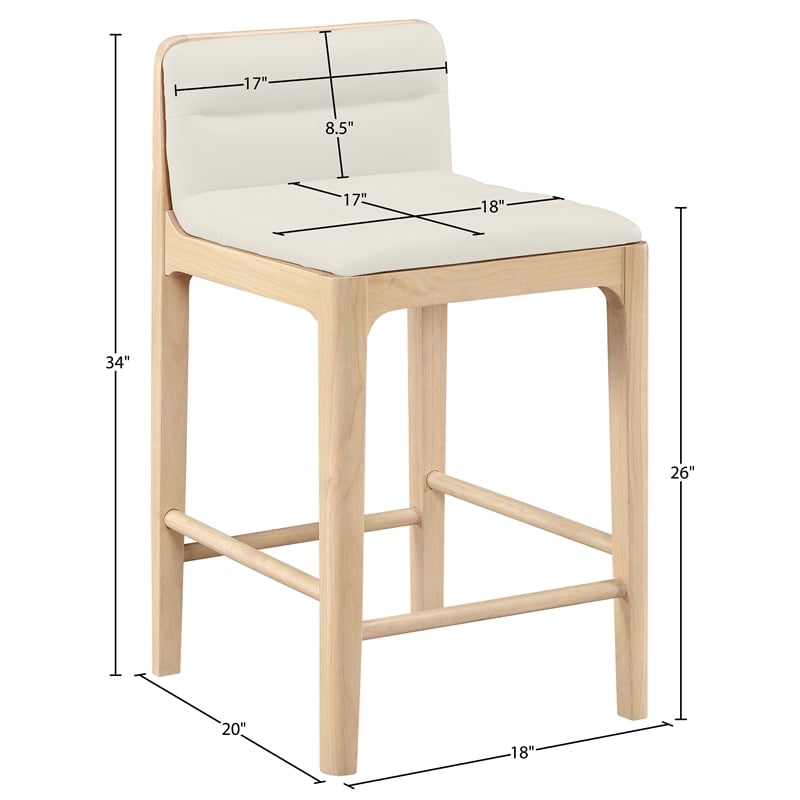 Meridian Furniture Ellis Cream Vegan Leather Counter Stool (Set of 2)