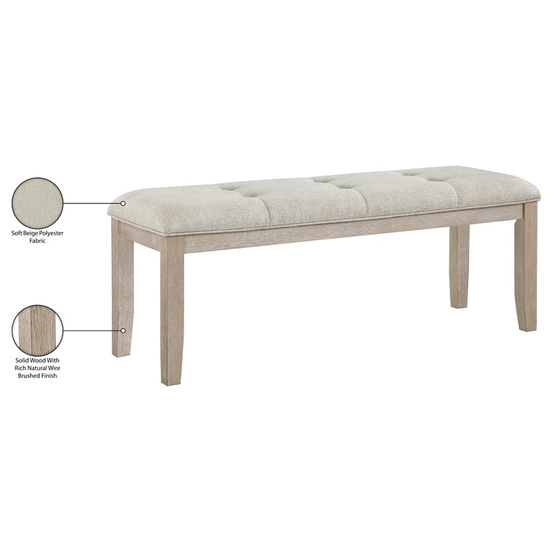 Meridian Furniture Ananda Beige Fabric Upholstered Bench
