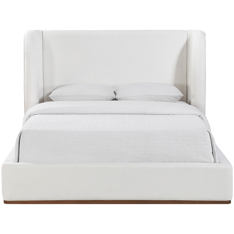 Meridian Furniture Aurin Cream Linen Textured Fabric Upholstered Queen Bed