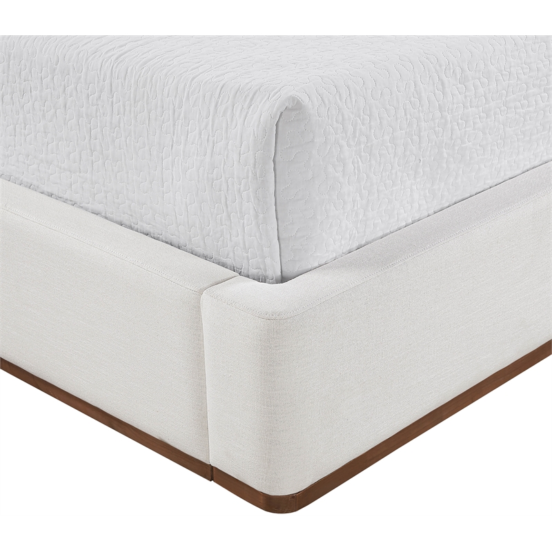 Meridian Furniture Aurin Cream Linen Textured Fabric Upholstered Queen Bed