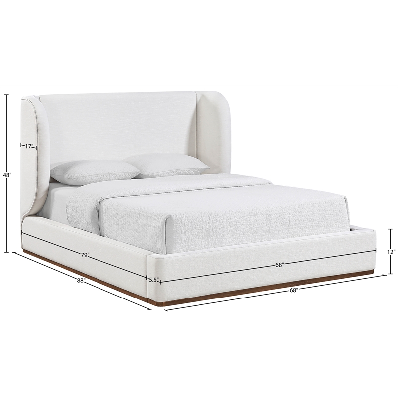 Meridian Furniture Aurin Cream Linen Textured Fabric Upholstered Queen Bed