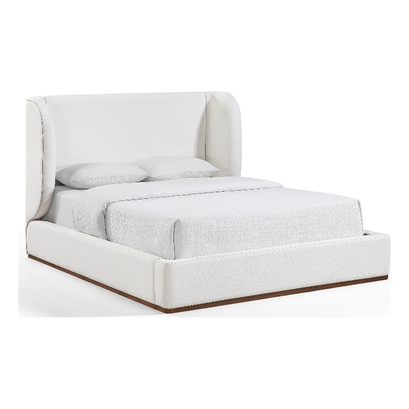 Meridian Furniture Aurin Cream Linen Textured Fabric Upholstered Queen Bed