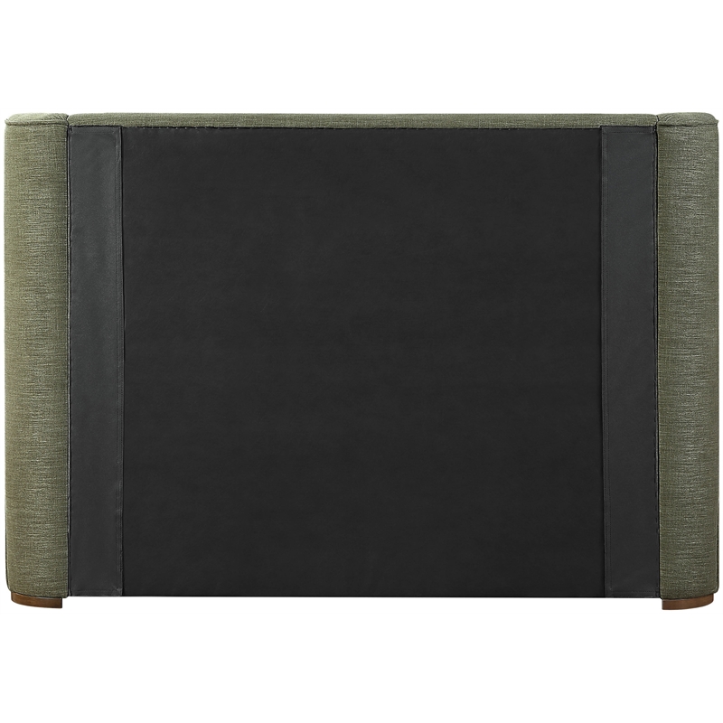 Meridian Furniture Aurin Olive Green Linen Textured Fabric Upholstered Queen Bed