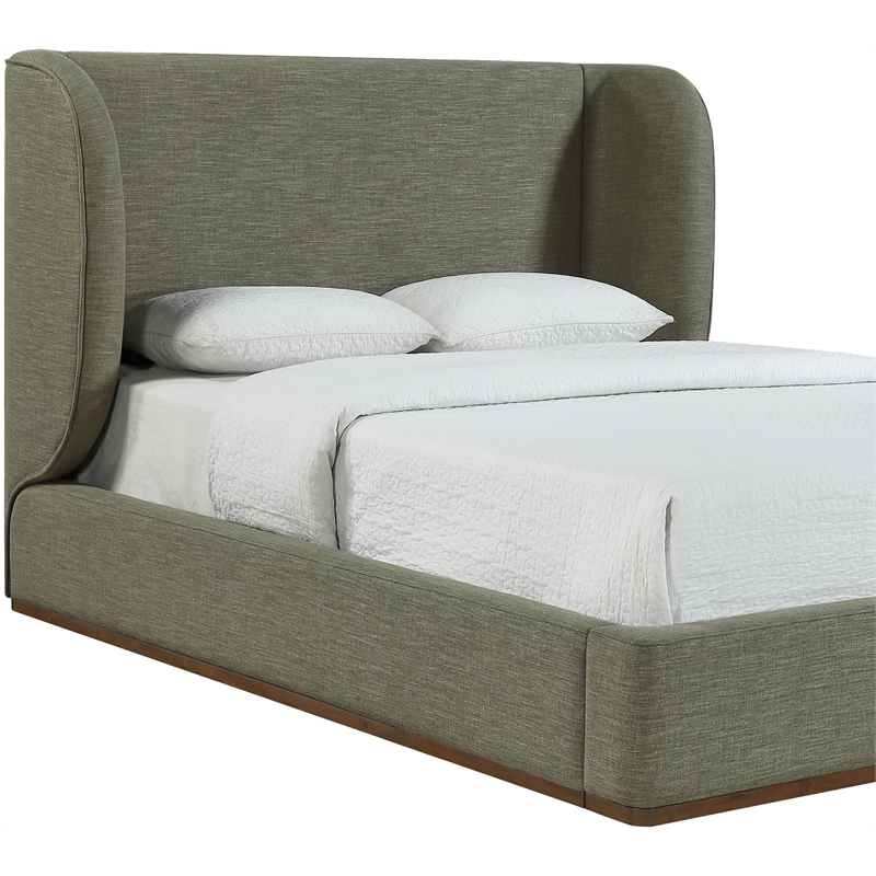 Meridian Furniture Aurin Olive Green Linen Textured Fabric Upholstered Queen Bed