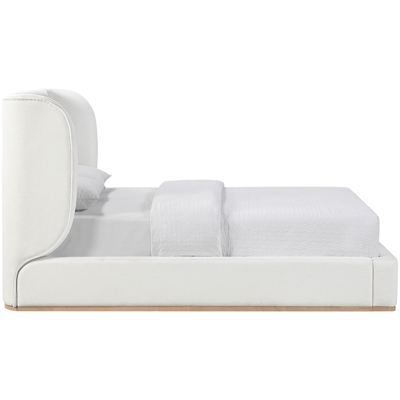 Meridian Furniture Aurin Cream Linen Textured Fabric Upholstered Queen Bed
