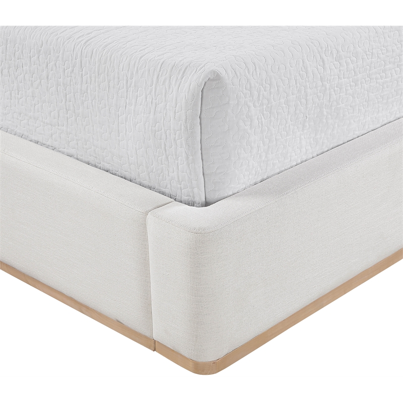 Meridian Furniture Aurin Cream Linen Textured Fabric Upholstered Queen Bed