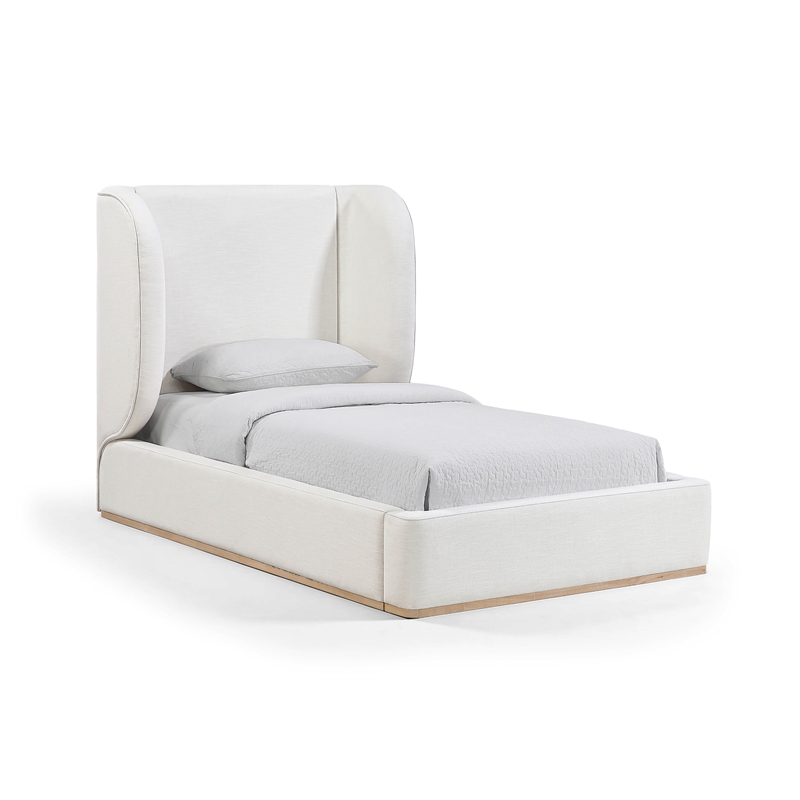 Meridian Furniture Aurin Cream Linen Textured Fabric Upholstered Twin Bed