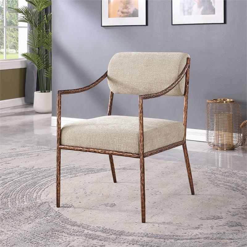 Meridian Furniture Bastille Beige Chenille Fabric Dining Arm Chair (Set of 2)