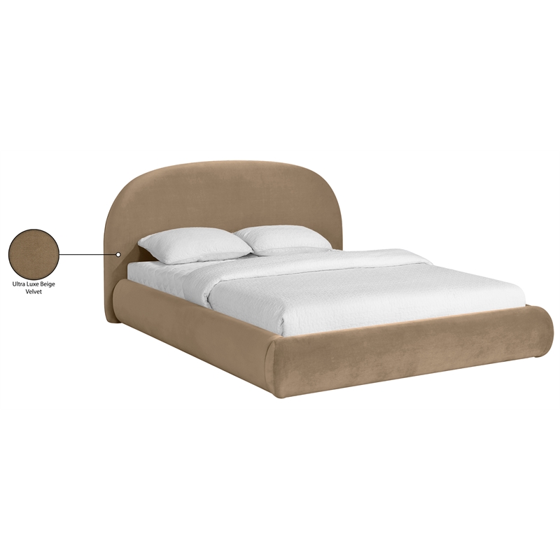 Meridian Furniture Celine Beige Velvet Upholstered Queen Bed