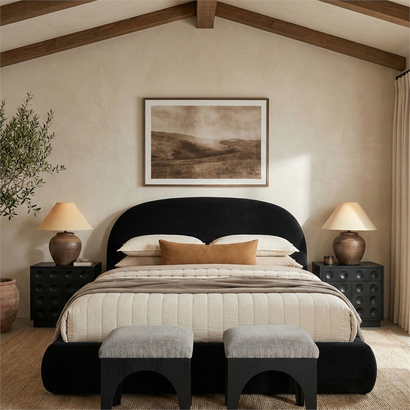 Meridian Furniture Celine Black Velvet Upholstered Full Bed