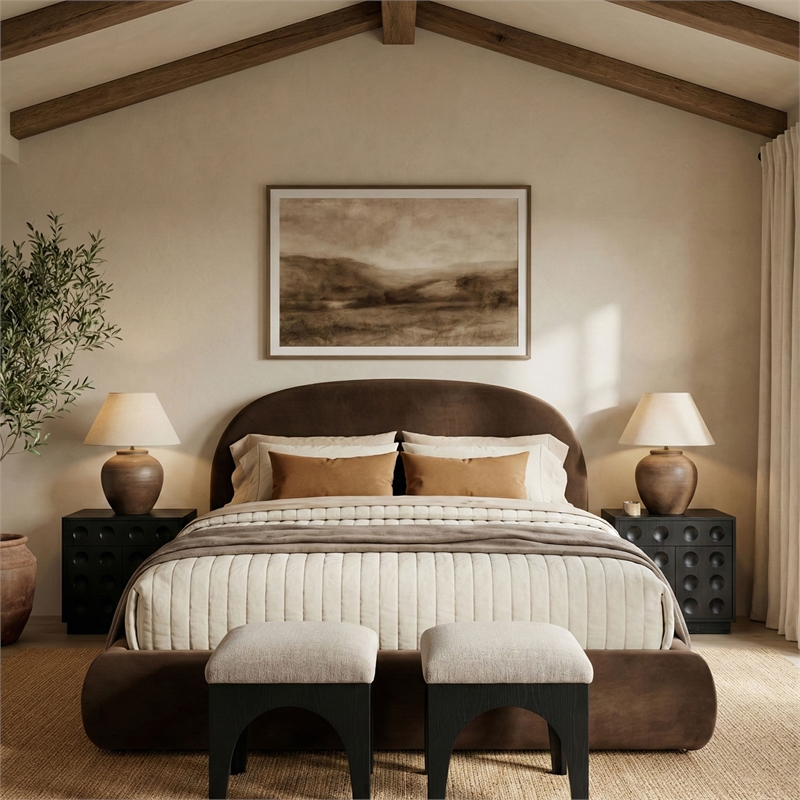 Meridian Furniture Celine Brown Velvet Upholstered Full Bed