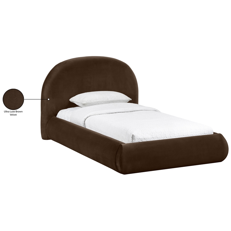 Meridian Furniture Celine Brown Velvet Upholstered Twin Bed