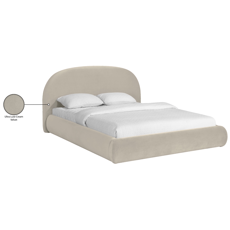 Meridian Furniture Celine Cream Velvet Upholstered Queen Bed