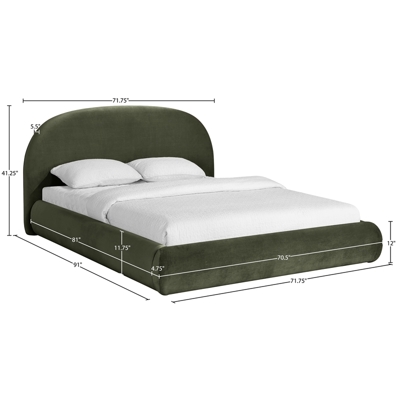 Meridian Furniture Celine Green Velvet Upholstered Queen Bed
