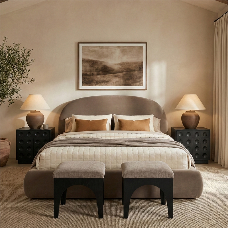 Meridian Furniture Celine Taupe Velvet Upholstered Queen Bed