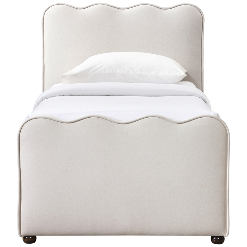 Meridian Furniture Gatsby Cream Mohair Velvet Upholstered Twin Trundle Bed
