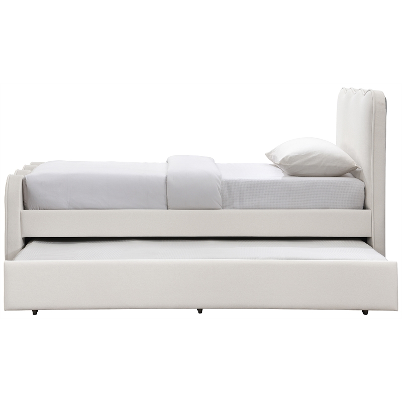 Meridian Furniture Gatsby Cream Mohair Velvet Upholstered Twin Trundle Bed